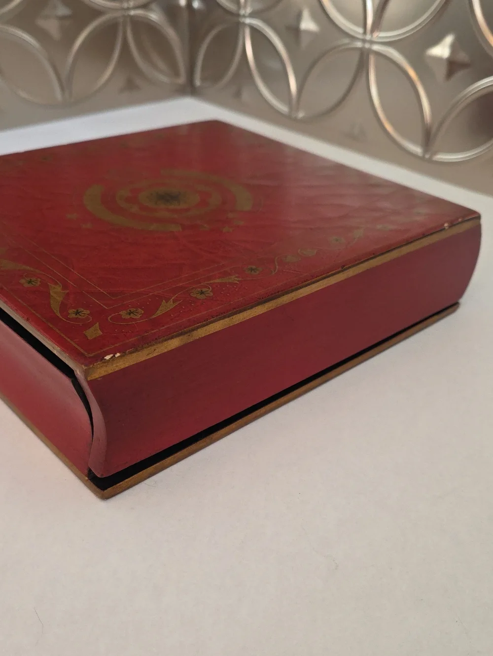 Vintage Florentine Style Book-Shaped Wooden Box - 2-Ring Binder Photo Album
